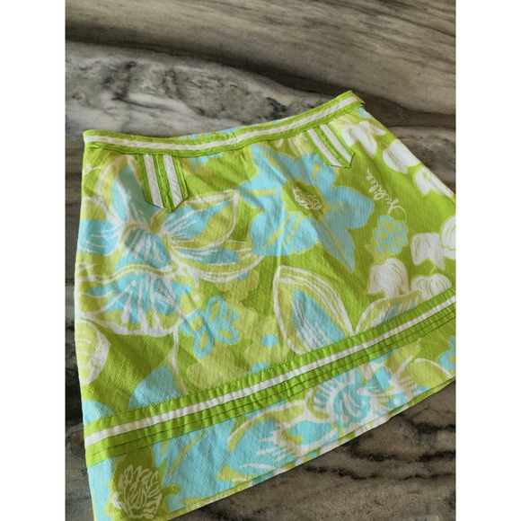 Lilly Pulitzer Jubilee Skort Skirt Green Floral‎ White Blue Size 2 - Picture 2 of 10